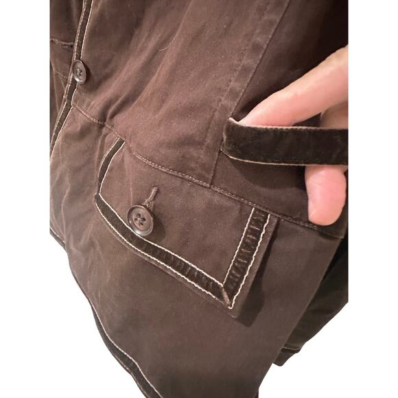 Talbots Woman Petites Stretch Blazer Jacket Brown With Velvet Trim, size 14W - Picture 4 of 8